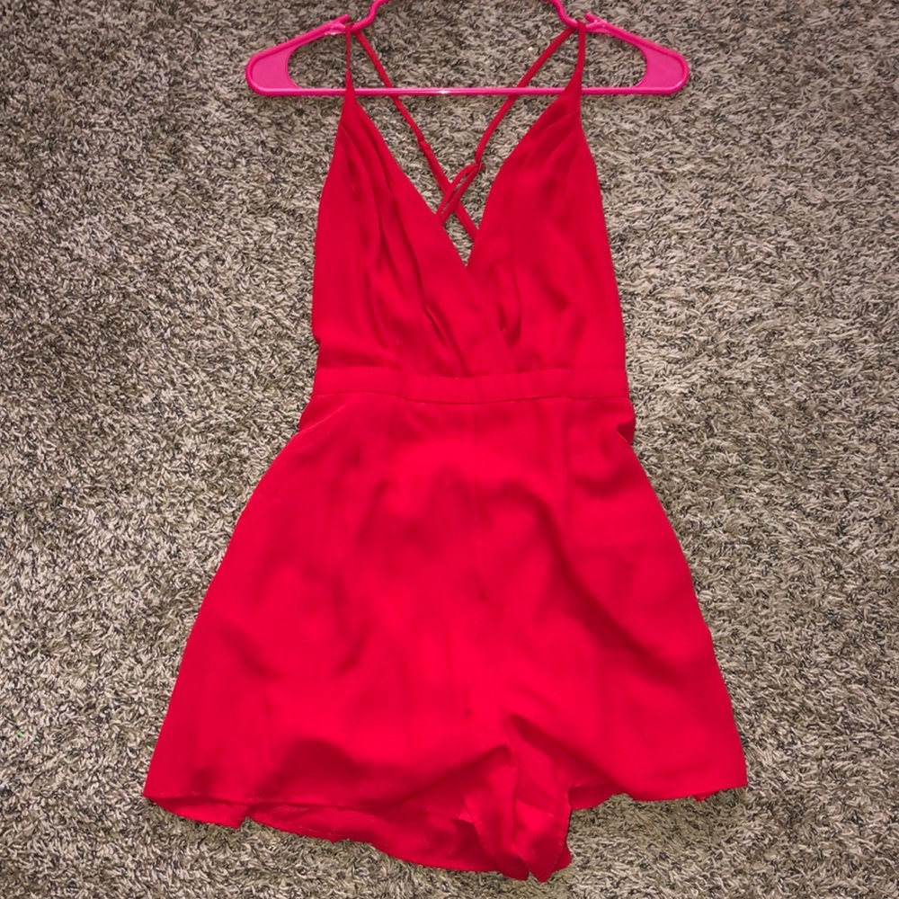 Red V Neck Romper